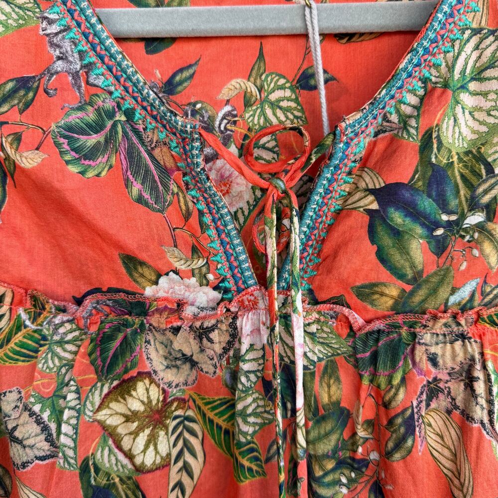 NWT Johnny Was Boho Tassel blouse - Beachy 100% cotton orange Tropical MSRP $205 - Picture 4 of 8